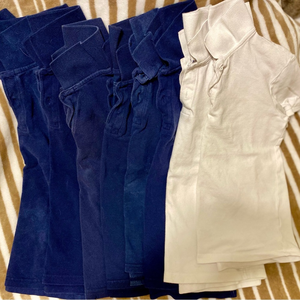 6 navy blue.& 2 white size medium children’s place collared uniform shirts,